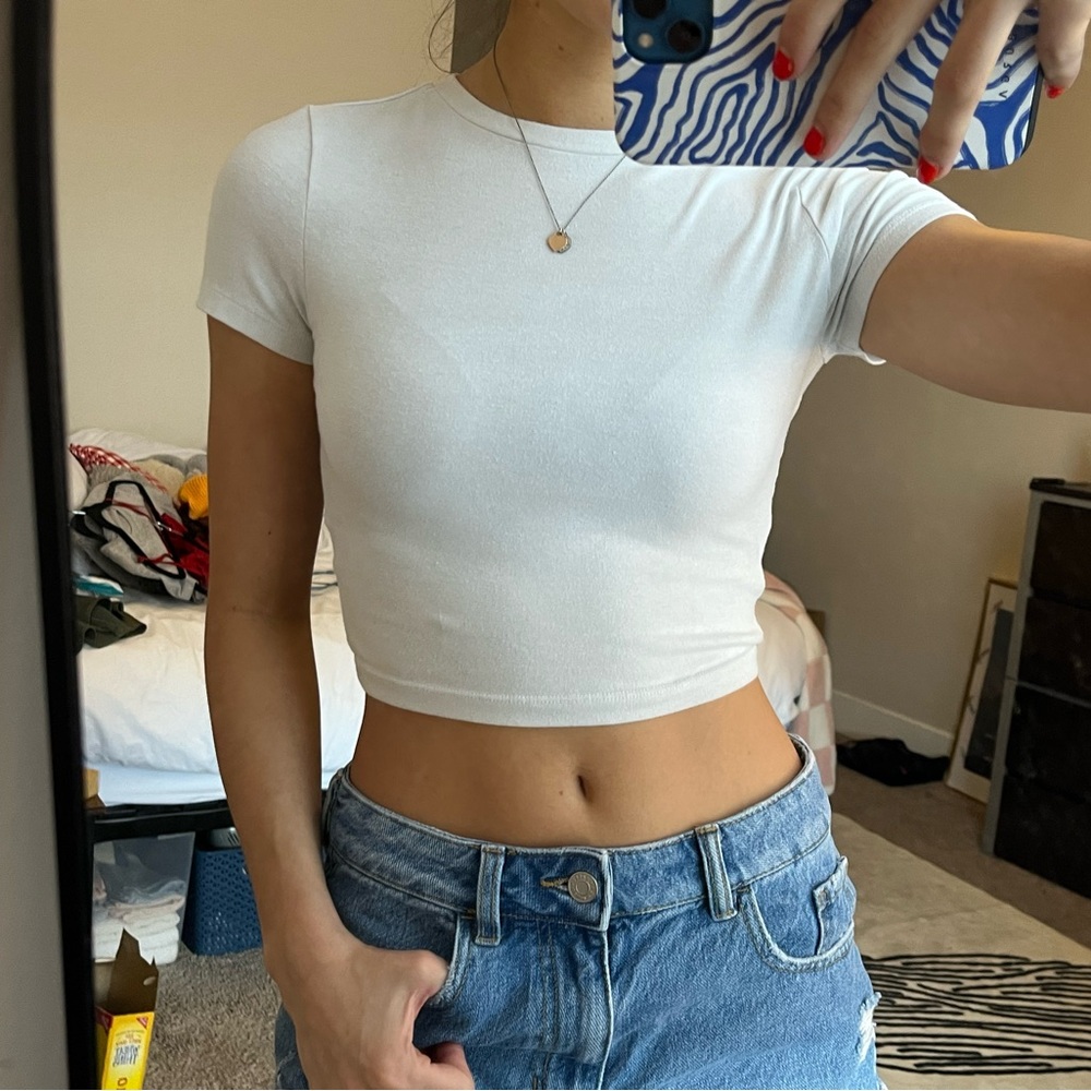 Wild Fable White Fitted Crop T-Shirt